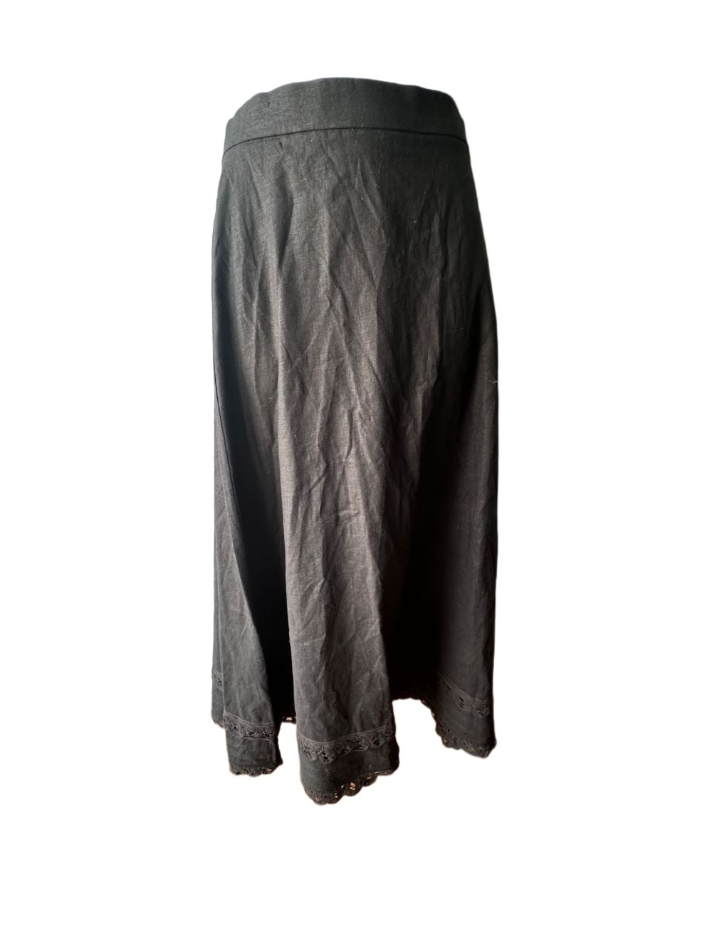 Bechamel Black Linen Blend Maxi Skirt Lace Eyelet Scalloped Hem Size 10